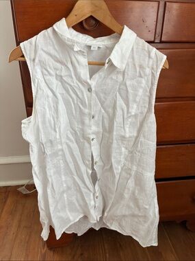 J Jill Sleeveless White Button-Front Linen Blend Top